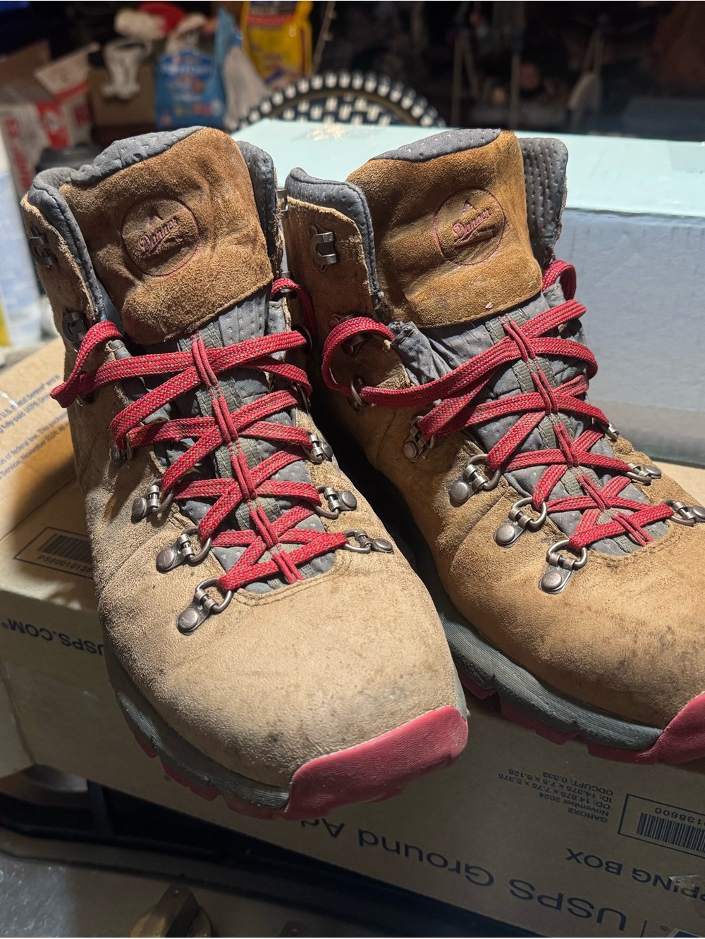 Danner Tan Suede Hiking Boots with Red Laces